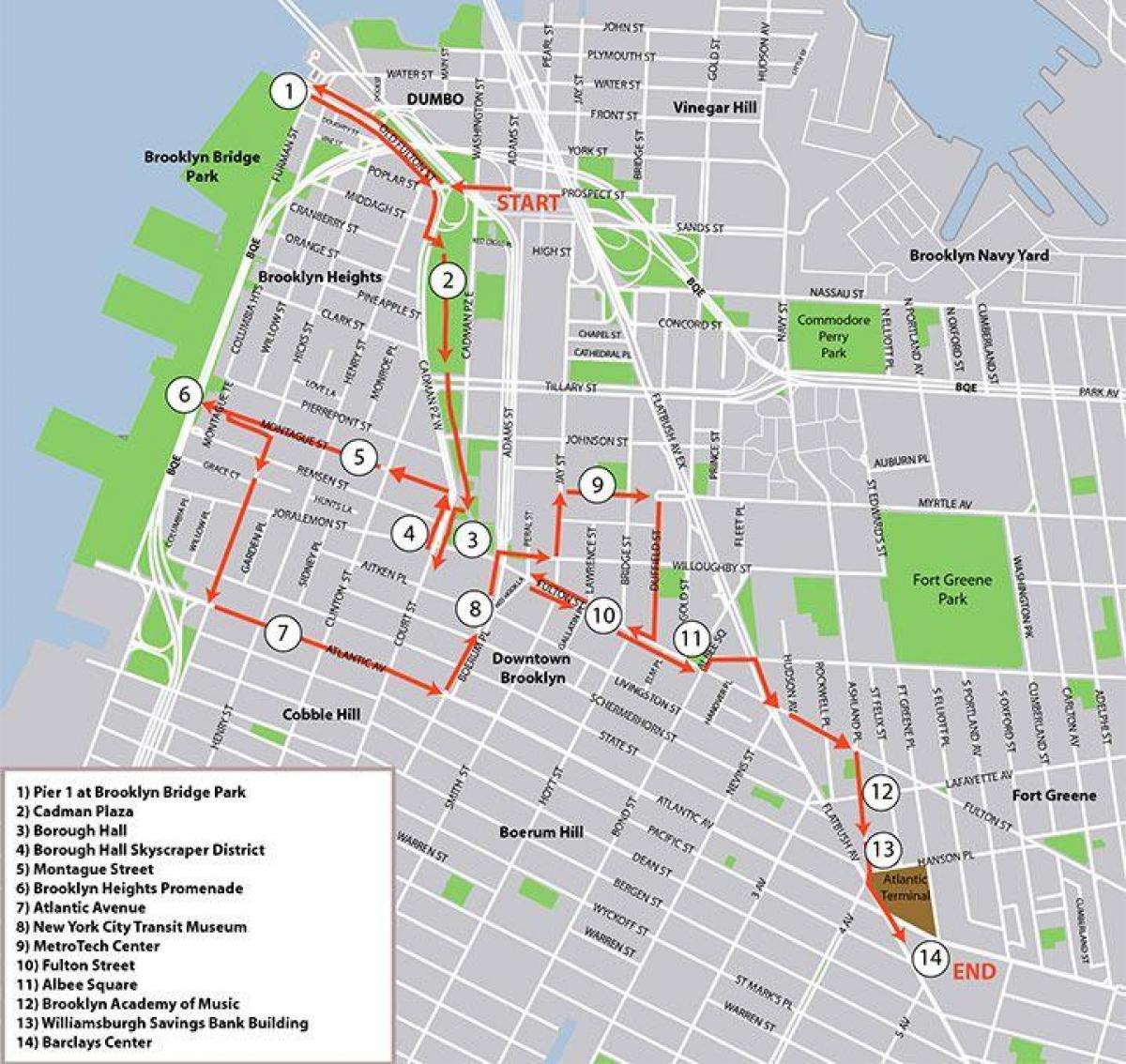 Карта пешеходных экскурсий по Бруклину